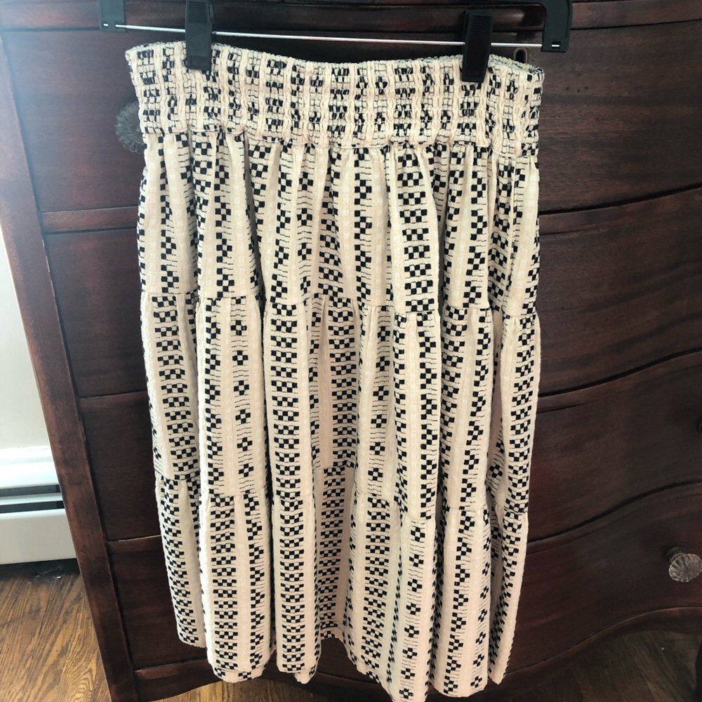 Ace & Jig Cream and Black Patterned Smocked Midi Skirt